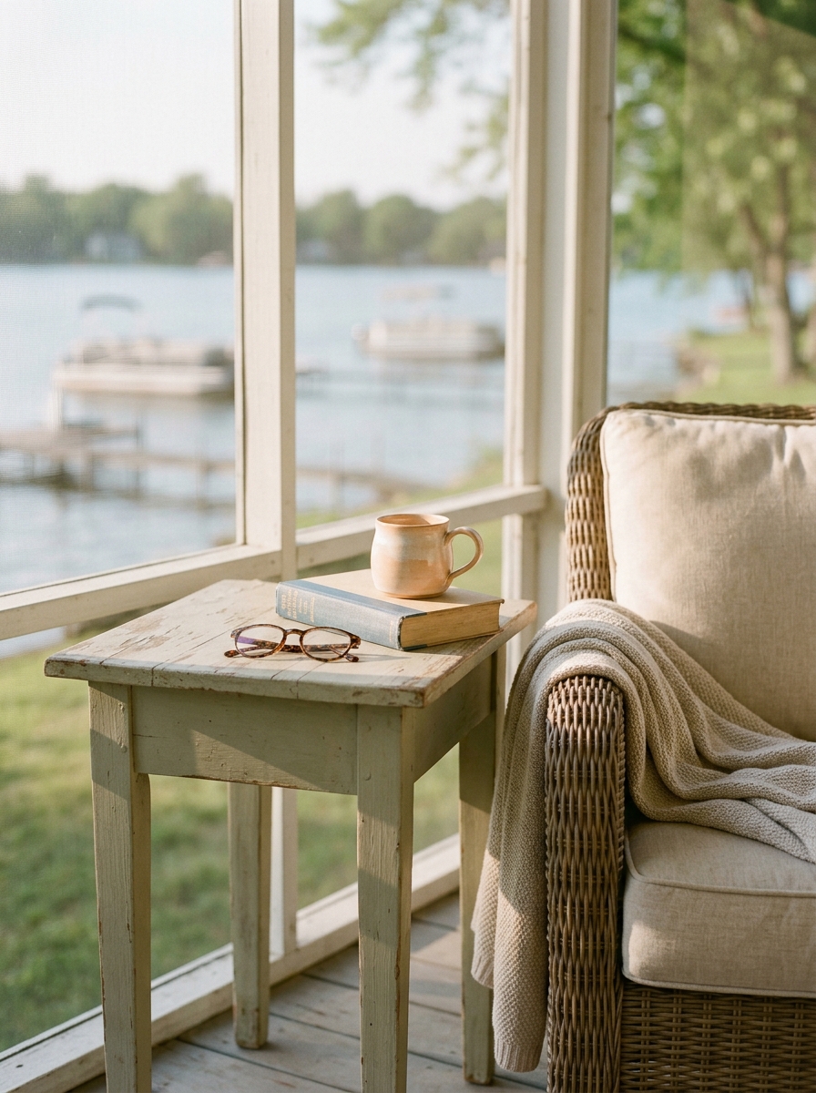 Friends gathered lakeside